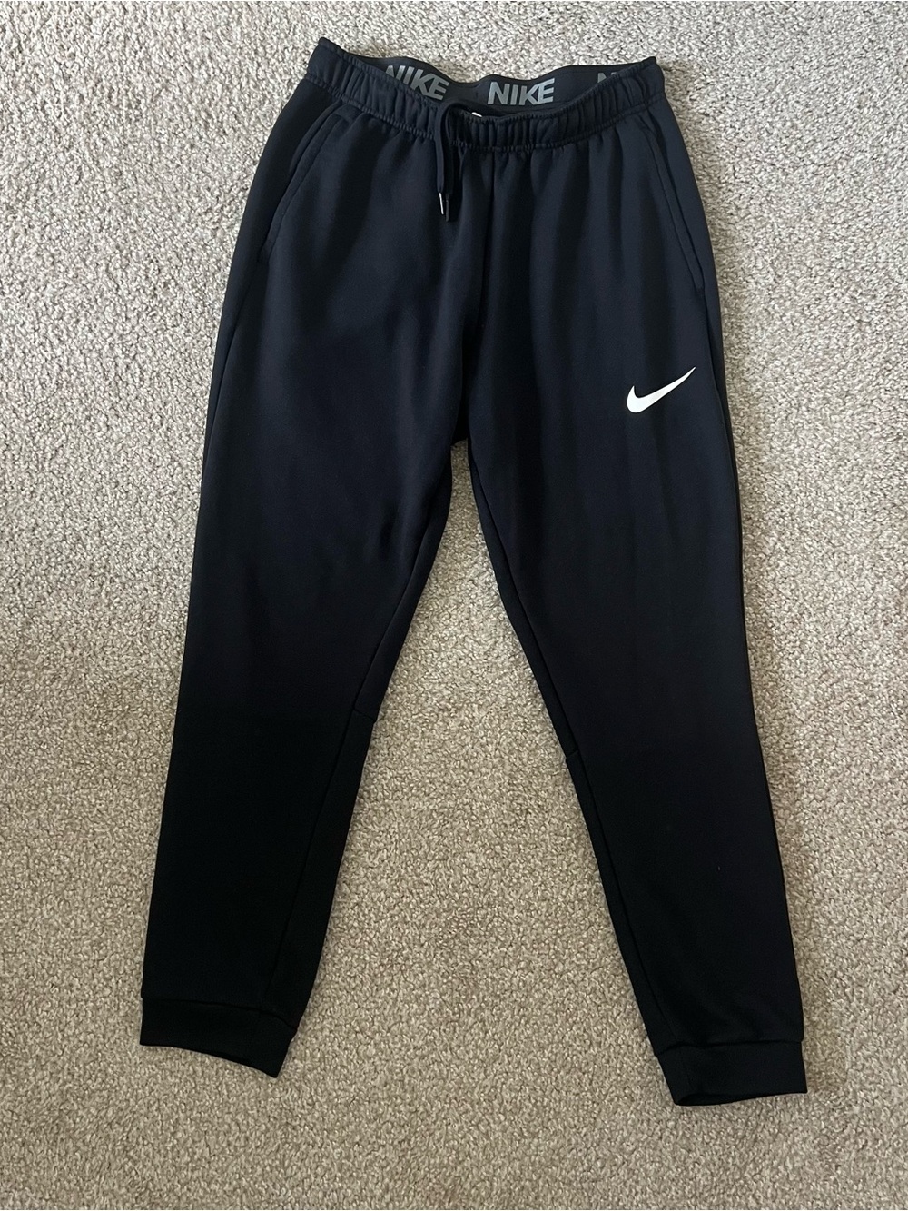 Nike Men’s Black Dri Fit Athletic Joggers with Gray Branded Waistband
